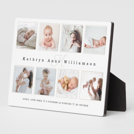 生まれたばかりのベビー誕生統計Photo Collage & Monogram フォトプラーク (側面)