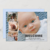 生まれたばかりのベビー4フォトコラージュの誕生のお知らせ シーズンカード (正面/裏面)