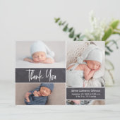 生まれたばかりの写真コラージュモダンの赤ちゃん感謝していのシャワー サンキューカード (スタンド正面)