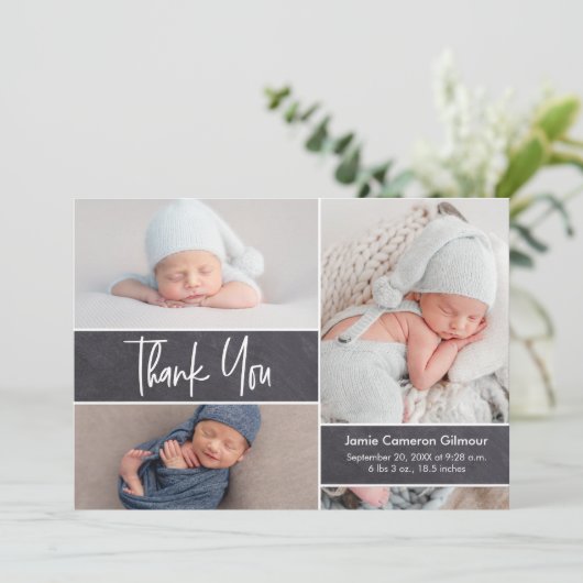 生まれたばかりの写真コラージュモダンの赤ちゃん感謝していのシャワー サンキューカード (スタンド正面)