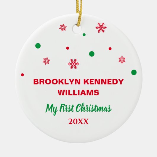 生まれたばかりの初めてのクリスマスかわいい新生児カスタム写真 セラミックオーナメント (正面)