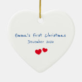 生まれたばかりの初めてのクリスマスの写真と名前のベビー セラミックオーナメント (裏面)