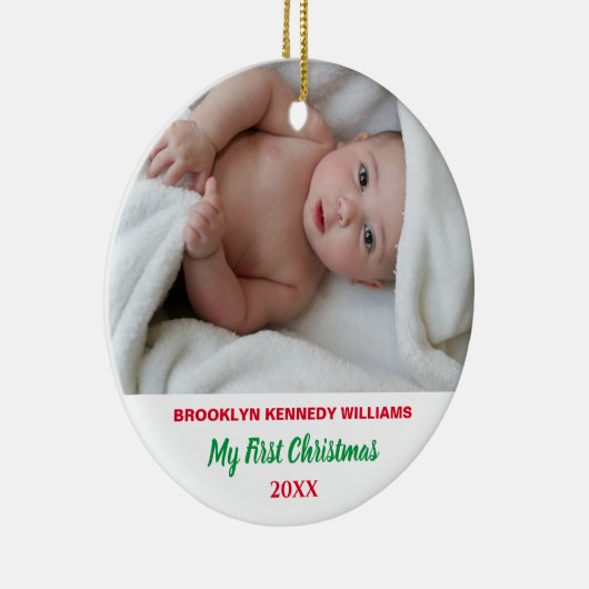 生まれたばかりの初めてのクリスマスカスタム写真かわいい新生児 セラミックオーナメント (右)
