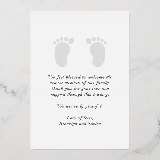 生まれたばかりの可愛いシンプルカスタムベビー写真Hello誕生 箔招待状 (裏面)