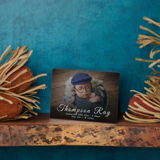 生まれたばかりの男の赤ちゃんギフト誕生統計のお知らせ フォトプラーク (側面)