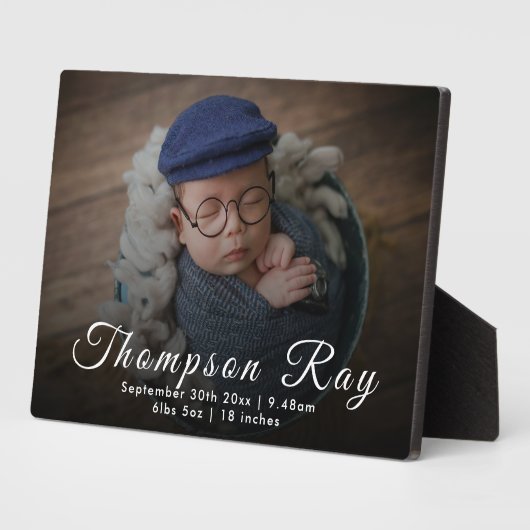 生まれたばかりの男の赤ちゃんギフト誕生統計のお知らせ フォトプラーク (側面)