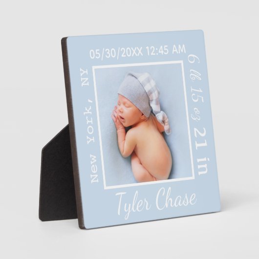 生まれたばかりの男の赤ちゃんギフト誕生統計のお知らせ フォトプラーク (正面)