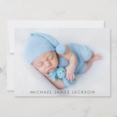 生まれたばかりの男の赤ちゃんフォトフラット発表カード 案内状 (正面)