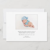 生まれたばかりの男の赤ちゃんフォトフラット発表カード 案内状 (裏面)