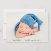 生まれたばかりの男の赤ちゃんフォトフラット発表カード 案内状 (正面)