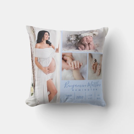 生まれたばかりの男の赤ちゃんブルーフォトキープサケ クッション (正面)