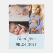 生まれたばかりの男の赤ちゃんブルーフォトキープサケ フリースブランケット (正面)