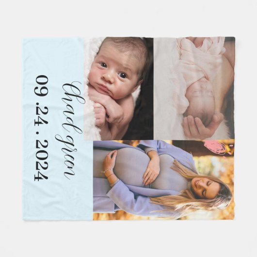 生まれたばかりの男の赤ちゃんブルーフォトキープサケ フリースブランケット (正面(横))