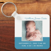 生まれたばかりの男の赤ちゃんブルー写真可愛い両面 キーホルダー (正面)