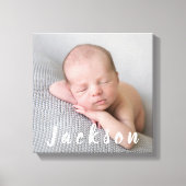 生まれたばかりの男の赤ちゃん写真パーソナライズされた名 キャンバスプリント (正面)