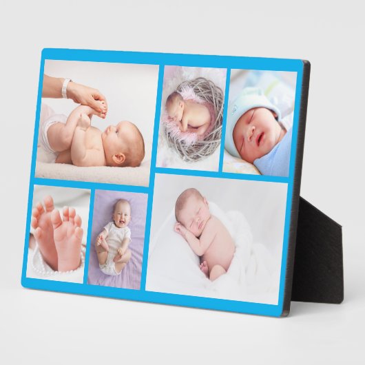 生まれたばかりの男の赤ちゃん6パーソナライズされたフォトブルー フォトプラーク (側面)