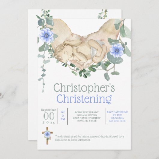 生まれたばかりの男の赤ちゃん 招待状 (正面/裏面)