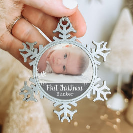 生まれたばかりの第1回クリスマス写真ダークグレー雪 スノーフレークピューターオーナメント