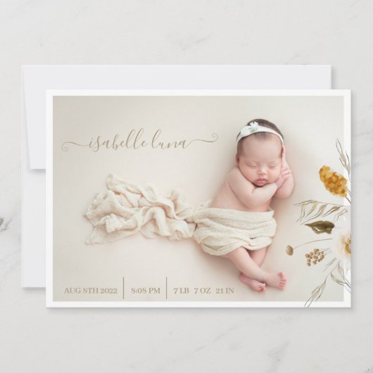 生まれたばかりの誕生統計の写真のお知らせ 招待状 (正面)
