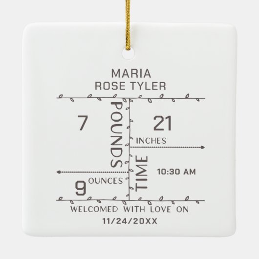 生まれたばかりの誕生統計の発表ベビー写真 セラミックオーナメント (裏面)