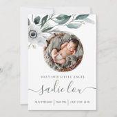 生まれたばかりの誕生統計フォトアナウンスメントカード 招待状 (正面)