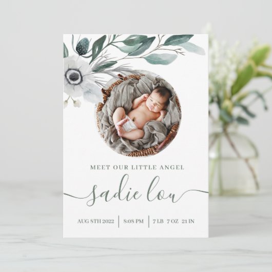 生まれたばかりの誕生統計フォトアナウンスメントカード 招待状 (スタンド正面)