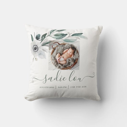 生まれたばかりの誕生統計フォト装飾用クッション クッション (正面)