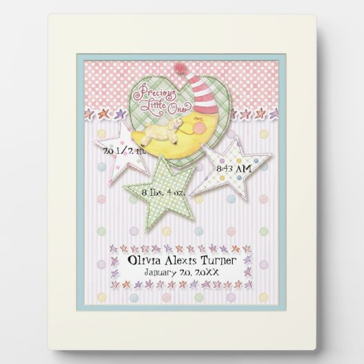 生まれたばかりの誕生統計ベビーガールウォーター色ムーンスター フォトプラーク (正面)