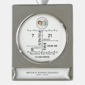 生まれたばかりの誕生統計ベビー写真の発表 シルバープレートバナーオーナメント (正面)