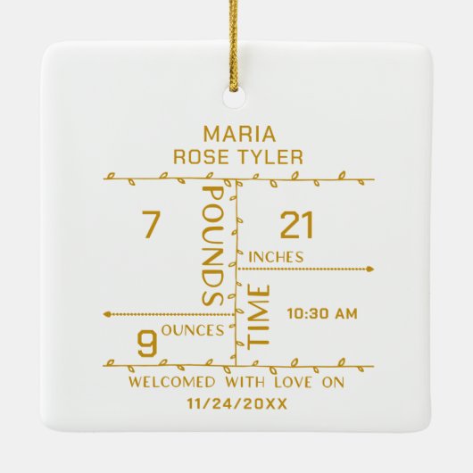 生まれたばかりの誕生統計ベビー写真の発表 セラミックオーナメント (裏面)