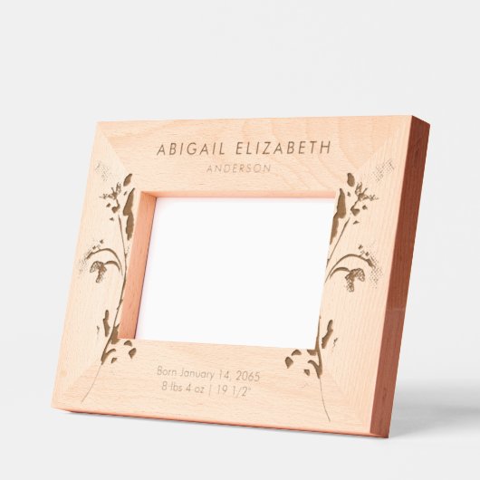 生まれたばかりの誕生詳細パーソナライズされたワイルドフラワー レーザー彫刻フレーム (左)