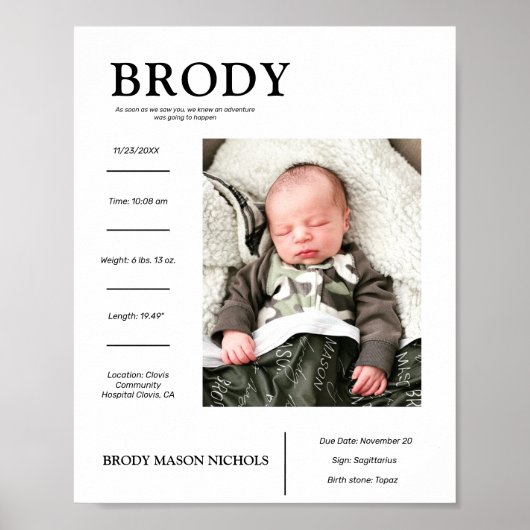 生まれたばかりの誕生詳細プリントの子供部屋デコーギフト ポスター (正面)