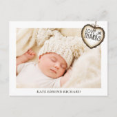生まれたばかりの赤ちゃんの写真　ありがとう　出産報告 ポストカード (正面)