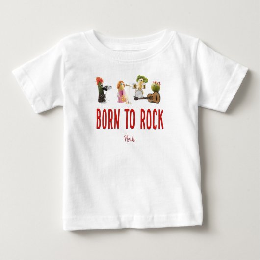 生まれたばかりの赤ちゃんロックする かわいいおもしろTシャツ ベビーTシャツ (正面)