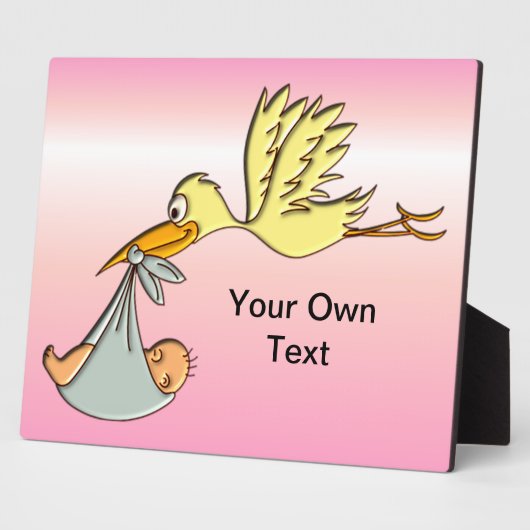 生まれたばかりのBaby Girl - A Storkデリバリ飛んでいるング フォトプラーク (側面)