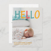生まれたばかりのHELLOモダンタイポグラフィフォトベビー誕生 案内ポストカード (正面/裏面)