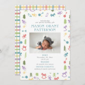 生まれたばかりのHoliday Photo Announcement Pattel シーズンカード (正面/裏面)