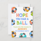 生まれつきのサッカー サッカー誕生日パーティー サンキューカード (正面)