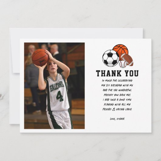 「生まれつきのスポーツマン」テーマの男の子の2歳誕生日パーティー サンキューカード (正面)