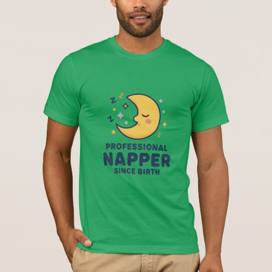 生まれつきのプロの寝る人 かわいい月 楽しいス Tシャツ (正面)