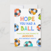 生まれつきのボール愛でサッカー誕生日パーティー サンキューカード (正面)