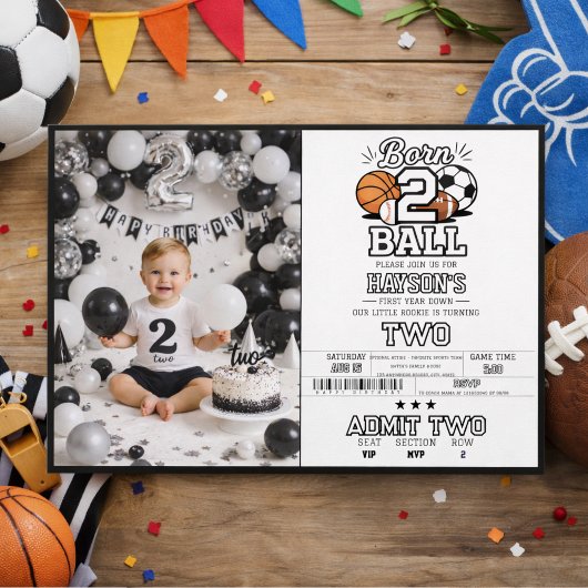 生まれつきのボール | スポーツをテーマにした男の子の2歳の誕生日写真 招待状