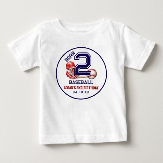 生まれつきの野球好き | スポーツテーマの男の子の2歳誕生日 ベビーTシャツ (正面)