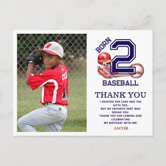 生まれつきの野球好き | スポーツテーマの男の子の2歳誕生日 ポストカード (正面)