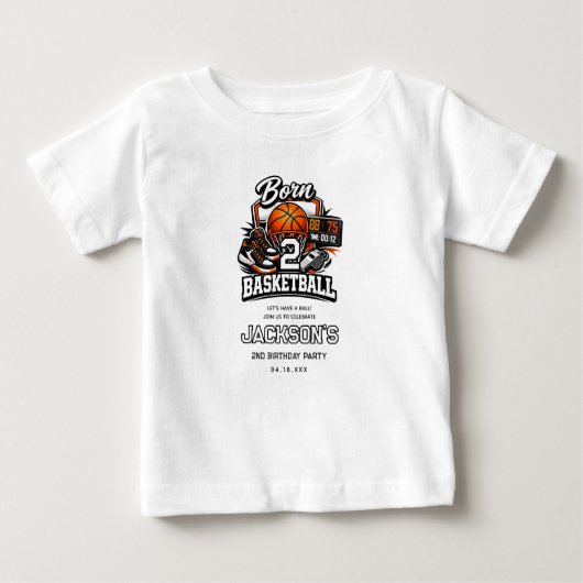 生まれてからバスケットボールが2つ目のお誕生日プレゼント | スポーツをテーマにした2歳のお誕生日 ベビーTシャツ (正面)