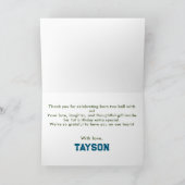 生まれてからボールまで – スポーツをテーマにした男の子の2歳の誕生日 サンキューカード (内部)