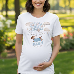 生まれてくる赤ちゃんは男の子！ダックスフンド柄のプレママ妊娠発表Tシャツ トライブレンドＴシャツ