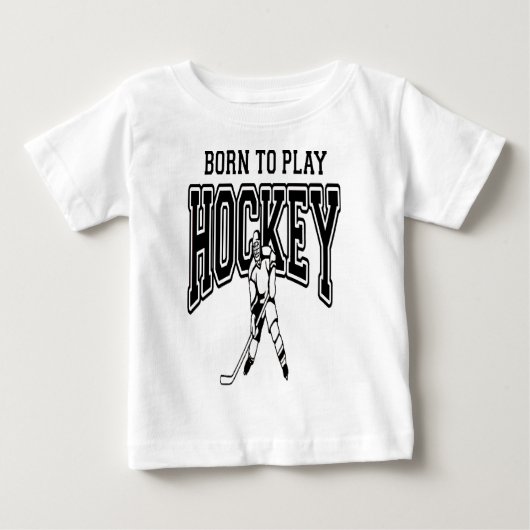 生まれて下さいホッケー(黒)を遊ぶために ベビーTシャツ (正面)