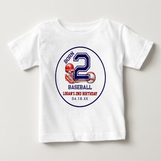 生まれて２年　ベースボール　スポーツテーマ　男の子の２歳の誕生日 ベビーTシャツ (正面)