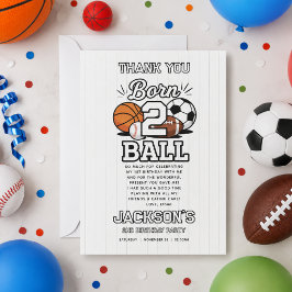 生まれて2年のスポーツをテーマにした男の子の誕生日パーティー サンキューカード